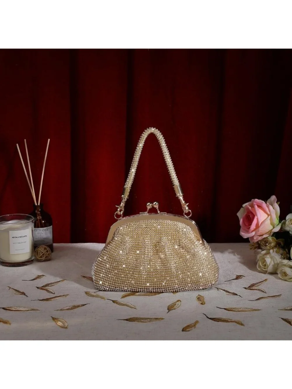 Sparkly Silver Clutch Purse for Women, Rhinestone Evening Bag for 1920s Party